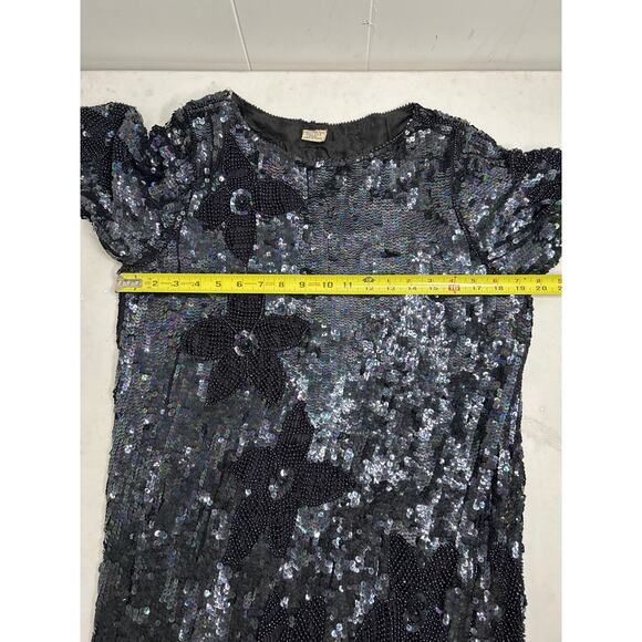 Vintage 100% silk sequin women’s Sheath Gown Dress. No brand. Size M/L - Picture 6 of 9